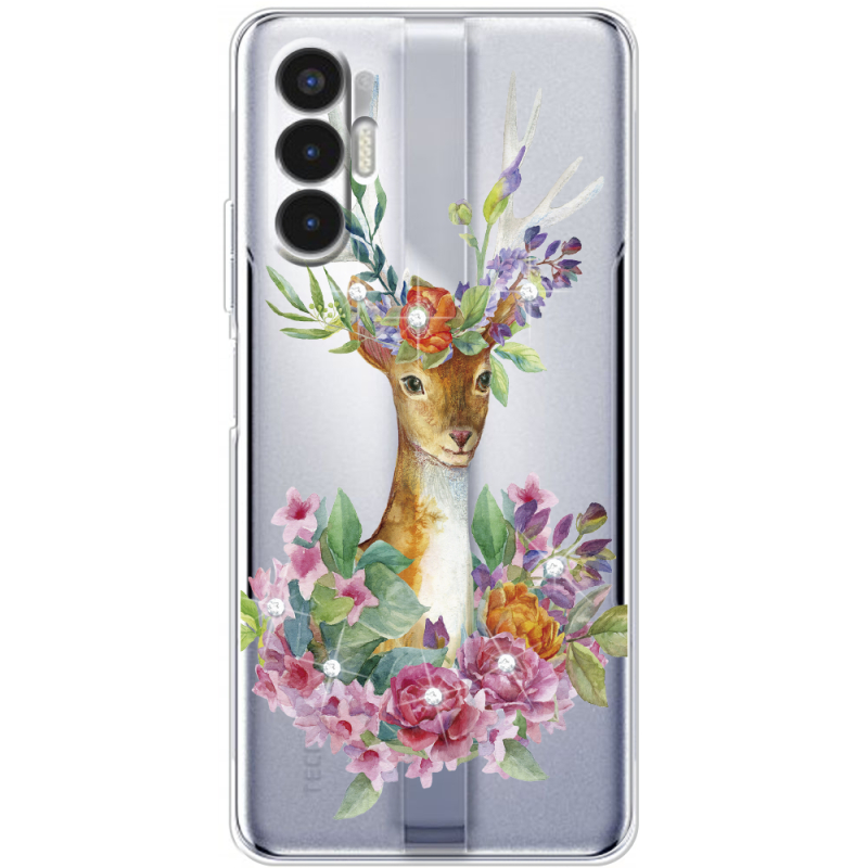 Чехол со стразами BoxFace Tecno POVA 3 Deer with flowers