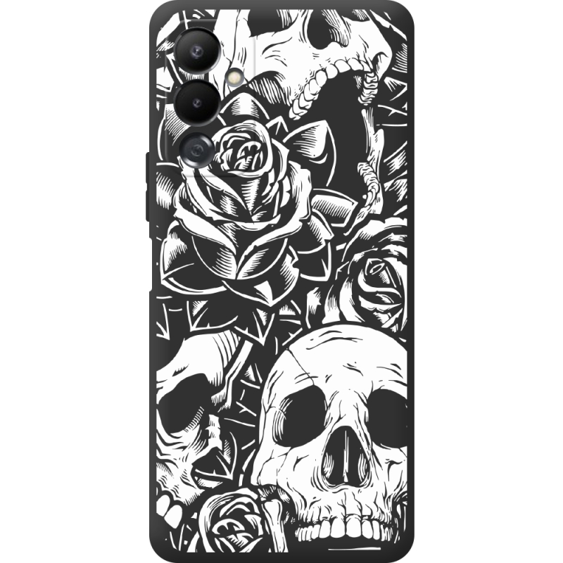 Черный чехол BoxFace Tecno POVA 4 Skull and Roses