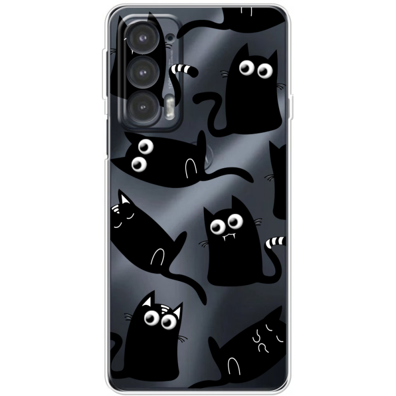 Прозрачный чехол BoxFace Motorola Edge 20 с 3D-глазками Black Kitty