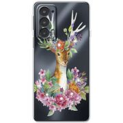 Чехол со стразами Motorola Edge 20 Deer with flowers