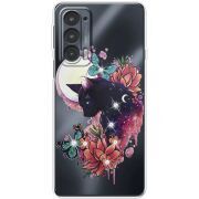 Чехол со стразами Motorola Edge 20 Cat in Flowers