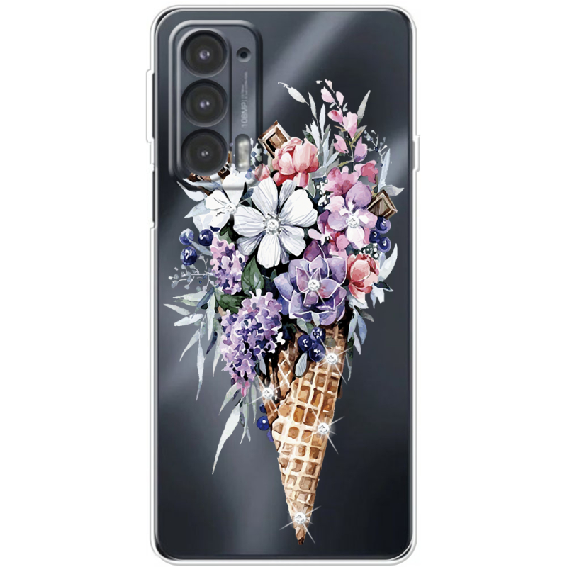 Чехол со стразами Motorola Edge 20 Ice Cream Flowers