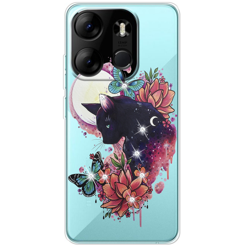 Чехол со стразами BoxFace Tecno Spark Go 2023 Cat in Flowers