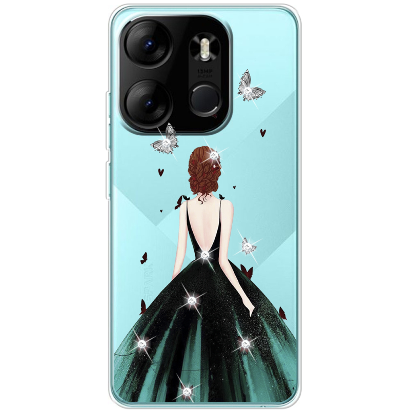 Чехол со стразами BoxFace Tecno Spark Go 2023 Girl in the green dress