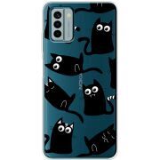 Прозрачный чехол BoxFace Nokia G22 с 3D-глазками Black Kitty