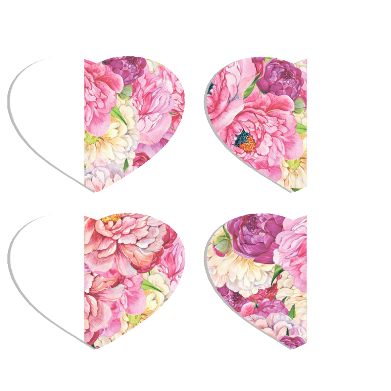 Магнитные фотопазлы Сердце 50 на 50 набор 4 штуки Pink Peonies