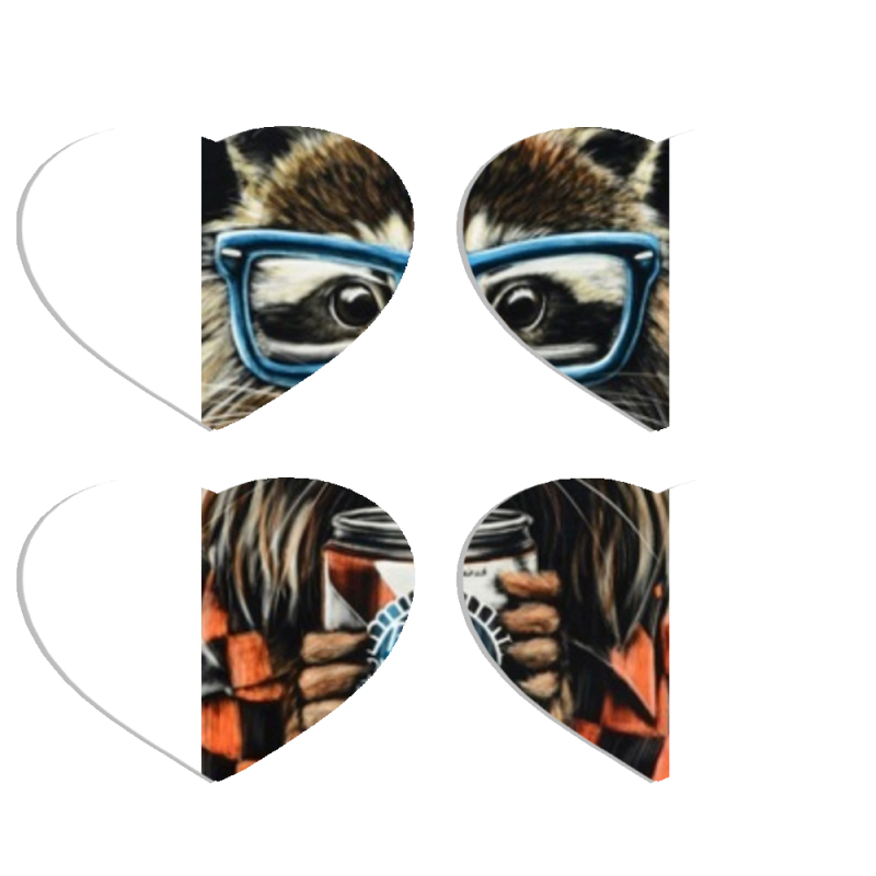 Магнитные фотопазлы Сердце 50 на 50 набор 4 штуки Енот с банкой