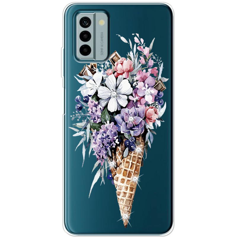 Чехол со стразами Nokia G22 Ice Cream Flowers