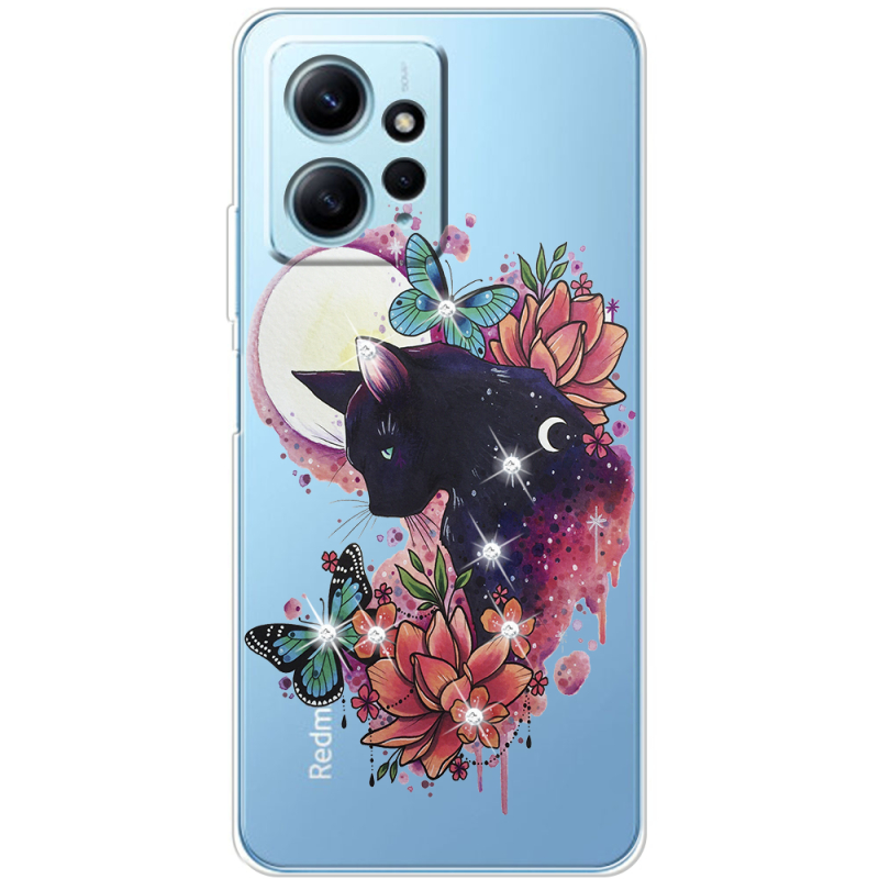 Чехол со стразами BoxFace Xiaomi Redmi Note 12 4G Cat in Flowers