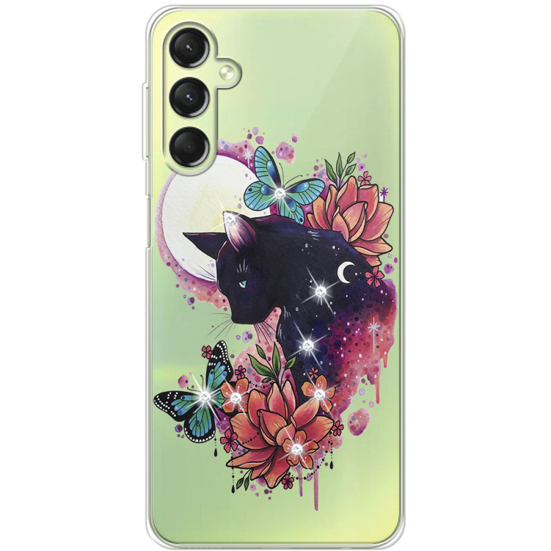 Чехол со стразами Samsung Galaxy A24 (A245) Cat in Flowers