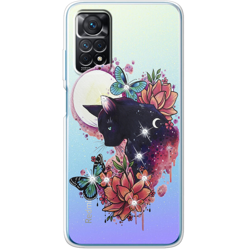 Чехол со стразами BoxFace Xiaomi Redmi Note 11E Pro Cat in Flowers