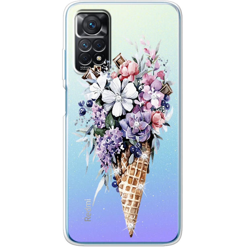 Чехол со стразами BoxFace Xiaomi Redmi Note 11E Pro Ice Cream Flowers