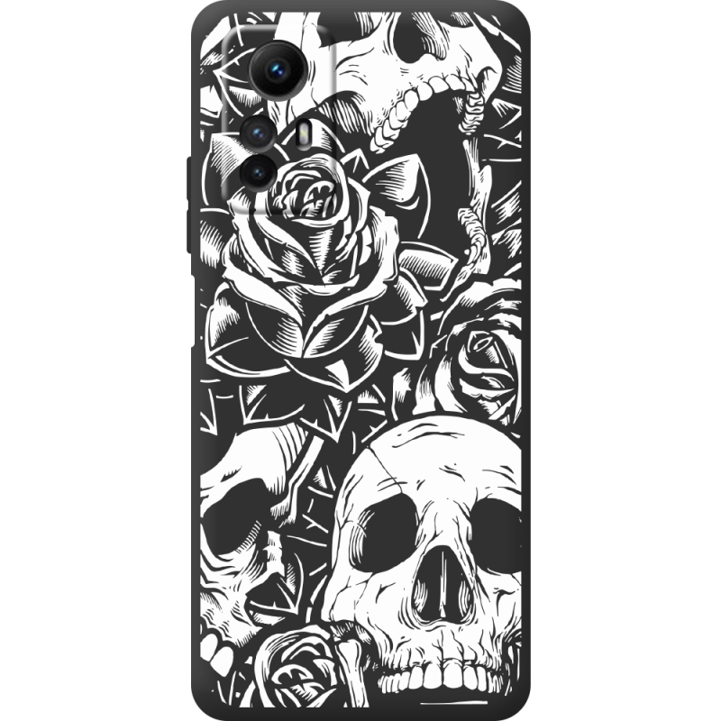 Черный чехол BoxFace Xiaomi Redmi Note 12S Skull and Roses