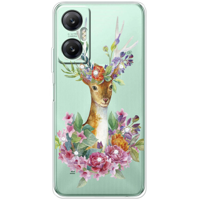 Чехол со стразами Infinix Hot 20 5G Deer with flowers