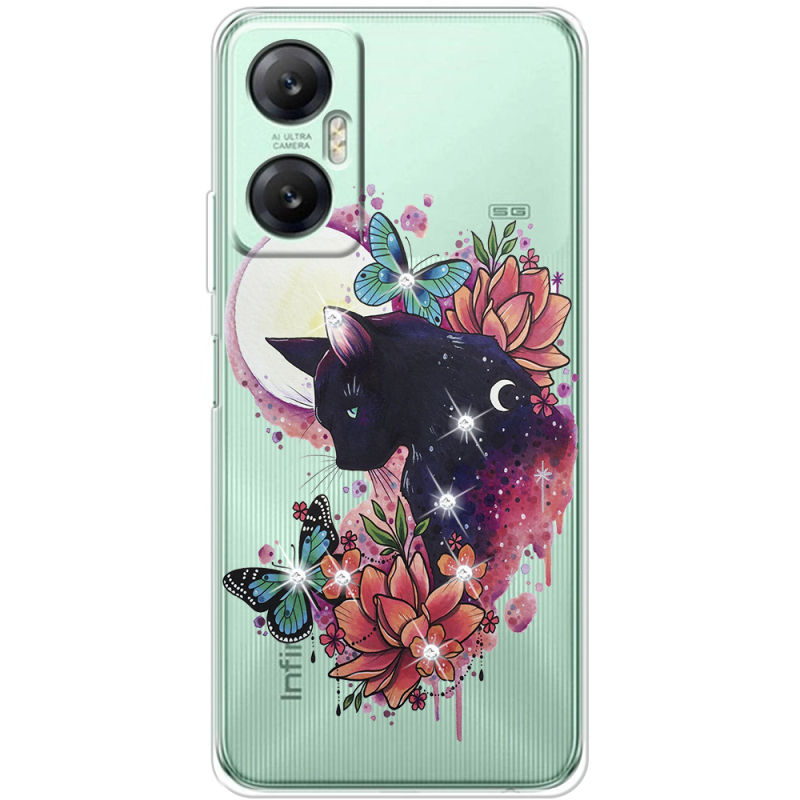 Чехол со стразами Infinix Hot 20 5G Cat in Flowers