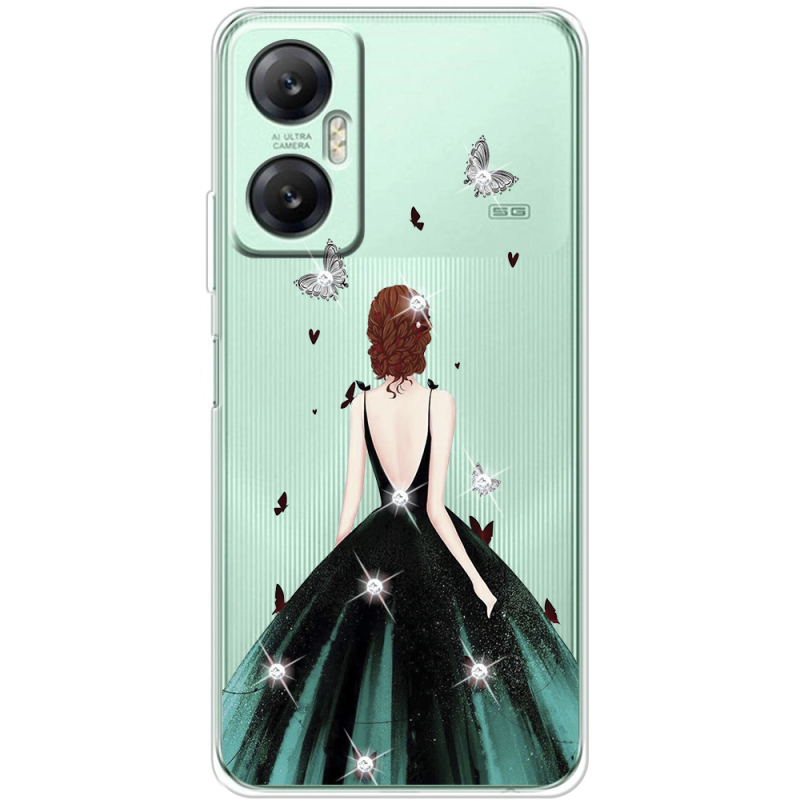 Чехол со стразами Infinix Hot 20 5G Girl in the green dress