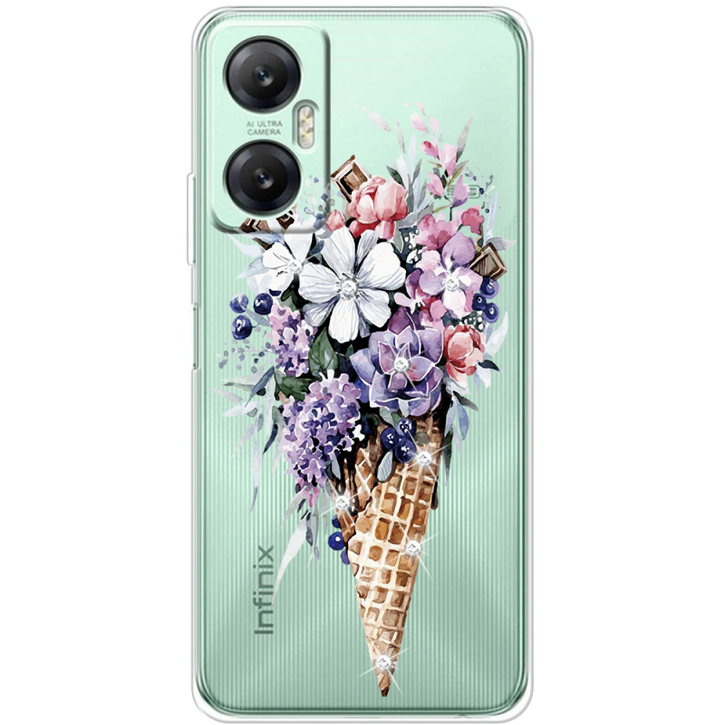 Чехол со стразами Infinix Hot 20 5G Ice Cream Flowers