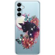 Чехол со стразами Samsung Galaxy M14 5G (M146) Cat in Flowers