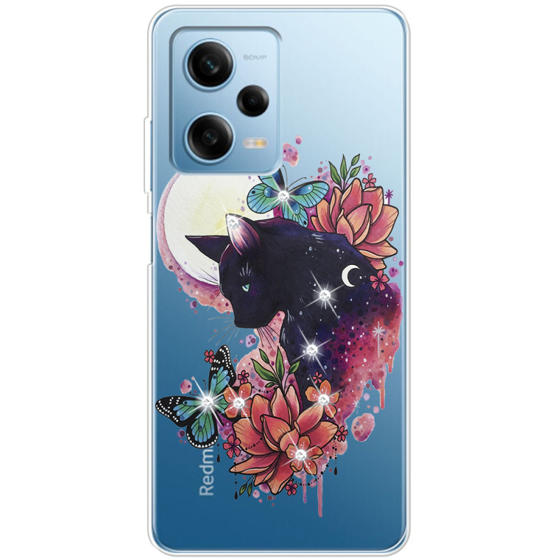 Чехол со стразами BoxFace Xiaomi Redmi Note 12 Pro 5G Cat in Flowers