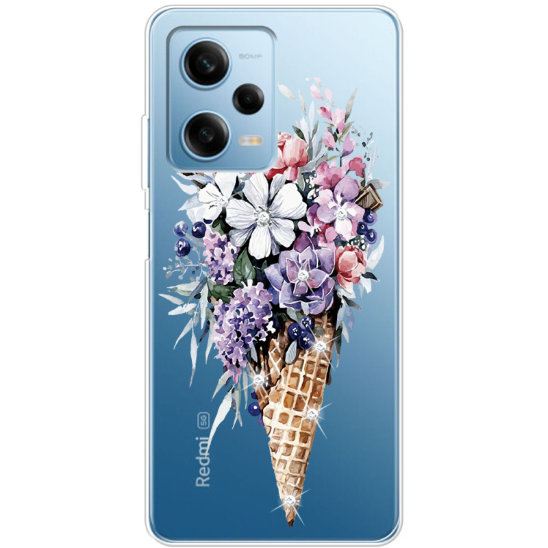 Чехол со стразами BoxFace Xiaomi Redmi Note 12 Pro 5G Ice Cream Flowers