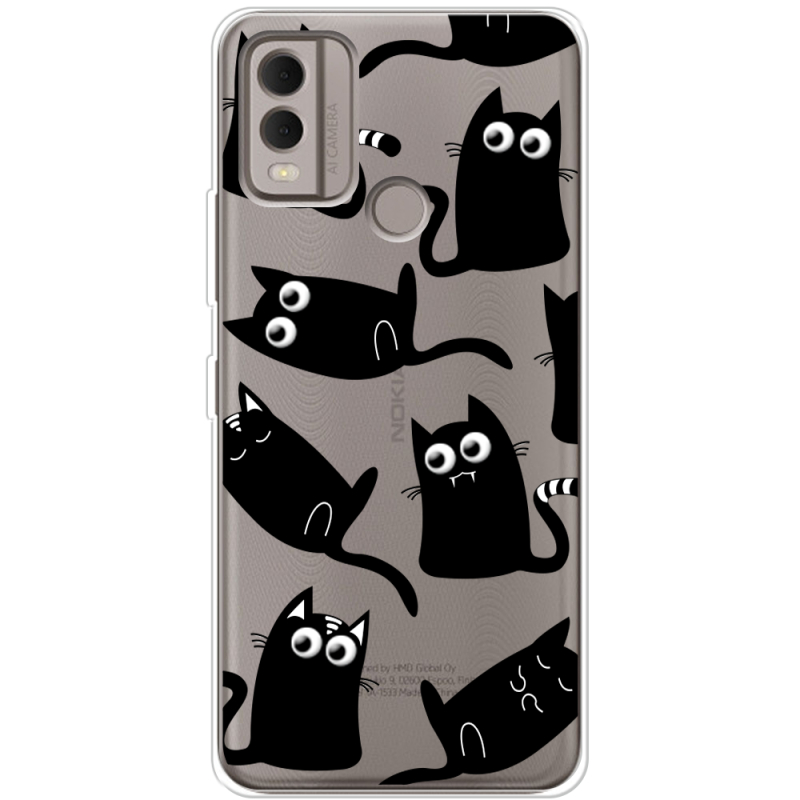 Прозрачный чехол BoxFace Nokia C22 с 3D-глазками Black Kitty
