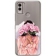 Прозрачный чехол BoxFace Nokia C22 Девушка с Пионами