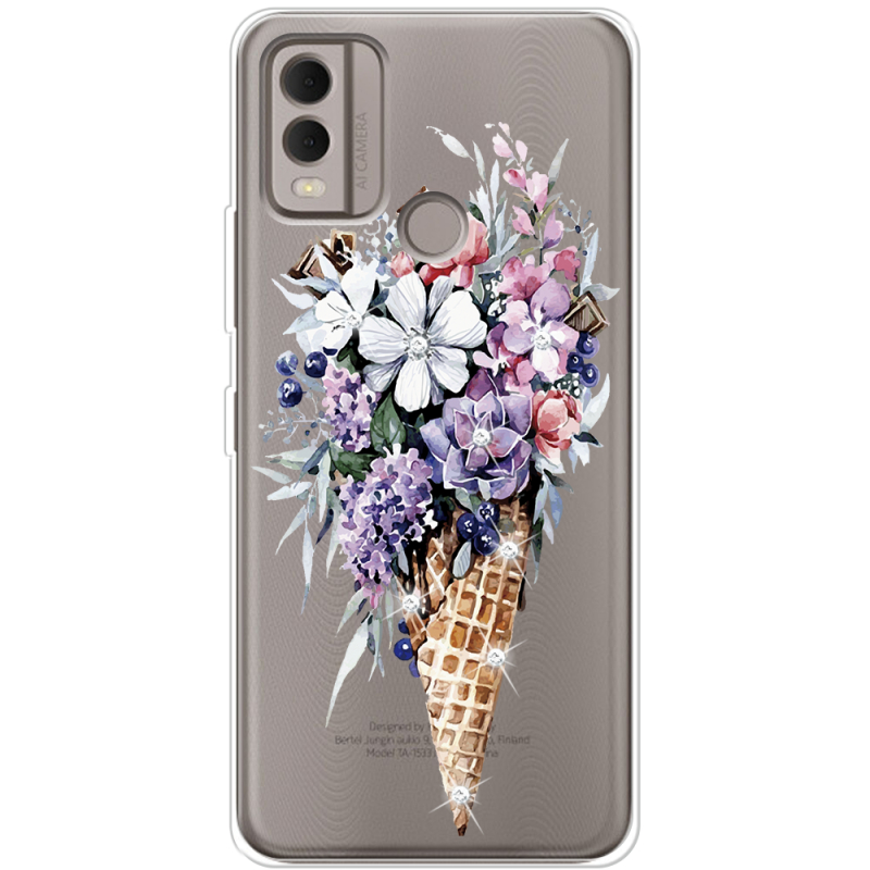 Чехол со стразами Nokia C22 Ice Cream Flowers