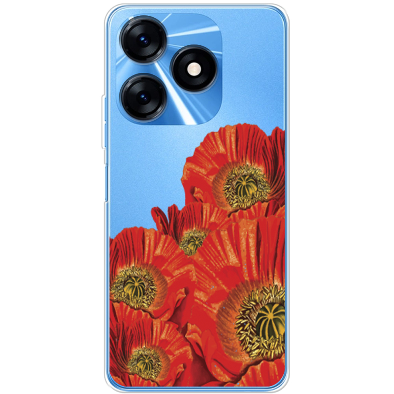 Прозрачный чехол BoxFace Tecno Spark 10 Red Poppies