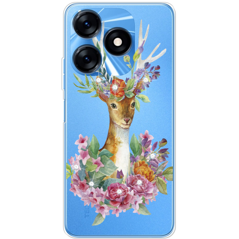 Чехол со стразами BoxFace Tecno Spark 10 Deer with flowers