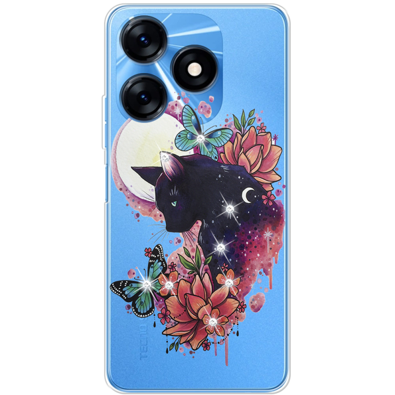 Чехол со стразами BoxFace Tecno Spark 10 Cat in Flowers