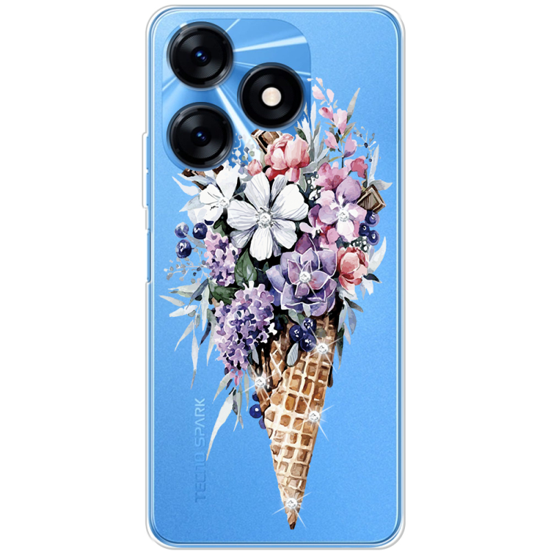 Чехол со стразами BoxFace Tecno Spark 10 Ice Cream Flowers