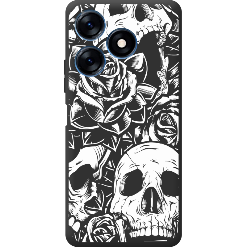 Черный чехол BoxFace Tecno Spark 10 Skull and Roses