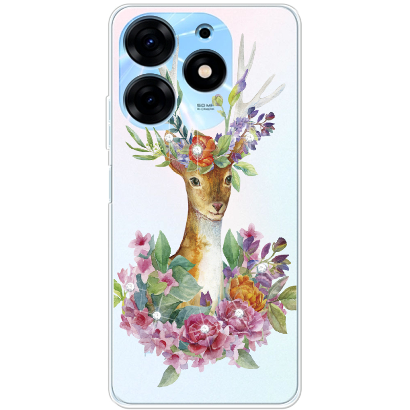 Чехол со стразами BoxFace Tecno Spark 10 Pro Deer with flowers