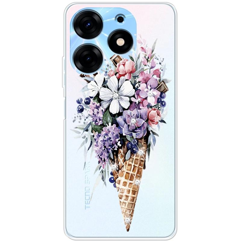 Чехол со стразами BoxFace Tecno Spark 10 Pro Ice Cream Flowers