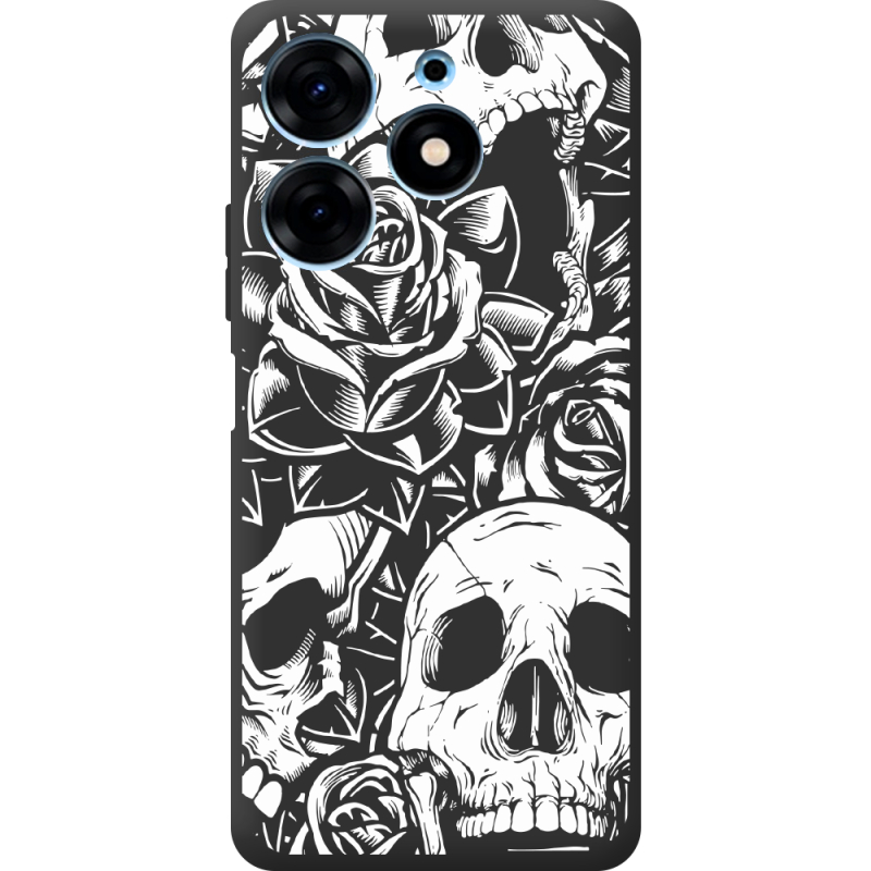 Черный чехол BoxFace Tecno Spark 10 Pro Skull and Roses