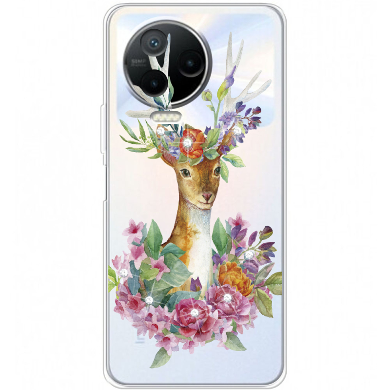 Чехол со стразами Infinix Note 12 Pro 4G Deer with flowers