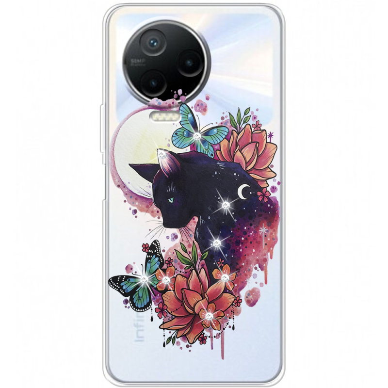 Чехол со стразами Infinix Note 12 Pro 4G Cat in Flowers