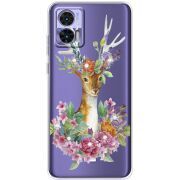 Чехол со стразами Motorola Edge 30 Neo Deer with flowers
