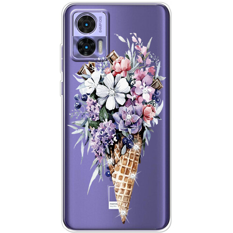 Чехол со стразами Motorola Edge 30 Neo Ice Cream Flowers