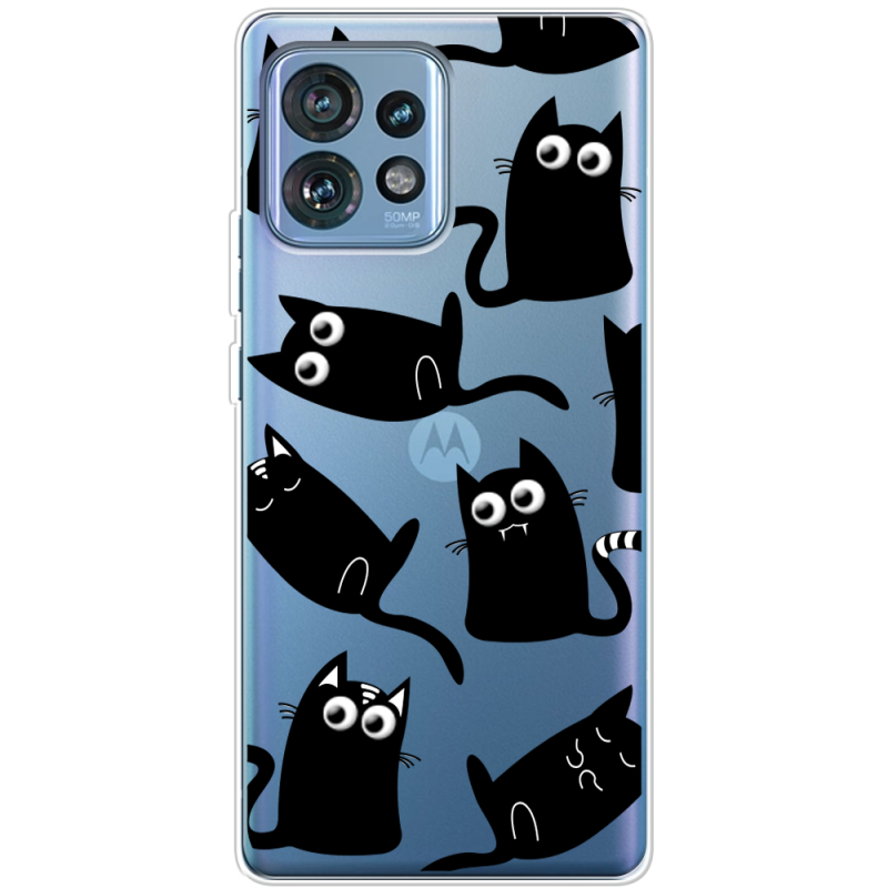 Прозрачный чехол BoxFace Motorola Edge 40 Pro с 3D-глазками Black Kitty