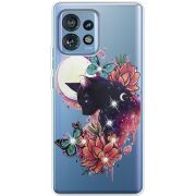 Чехол со стразами Motorola Edge 40 Pro Cat in Flowers