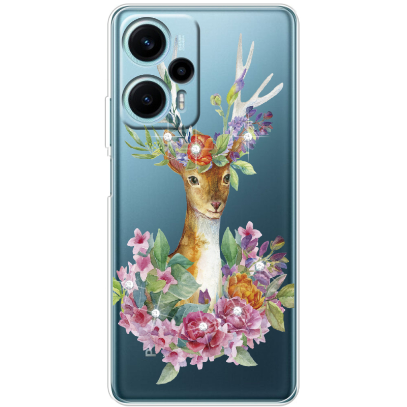 Чехол со стразами Poco F5 Deer with flowers