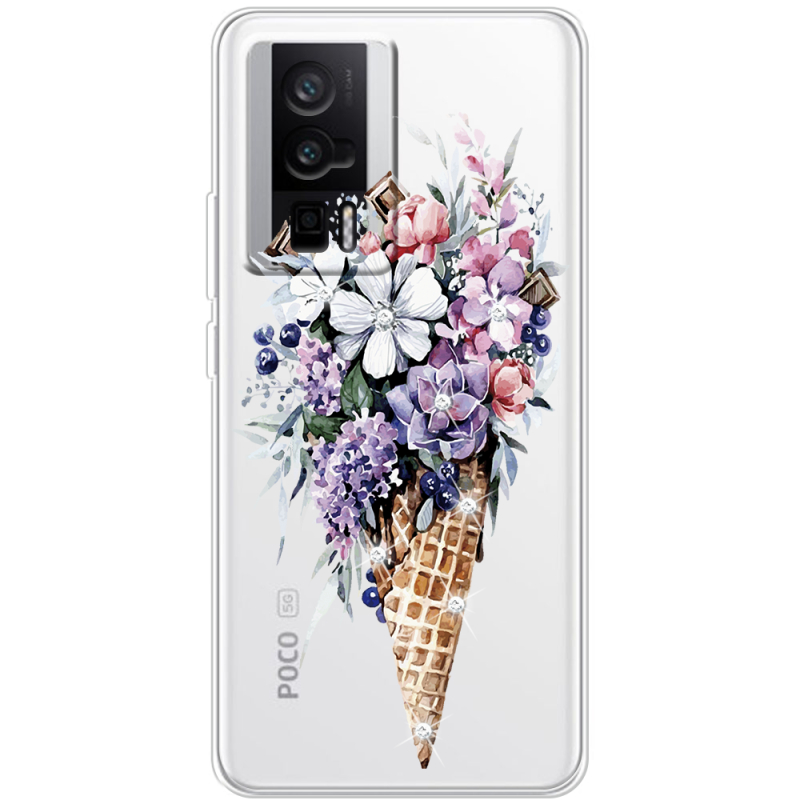 Чехол со стразами Poco F5 Pro Ice Cream Flowers