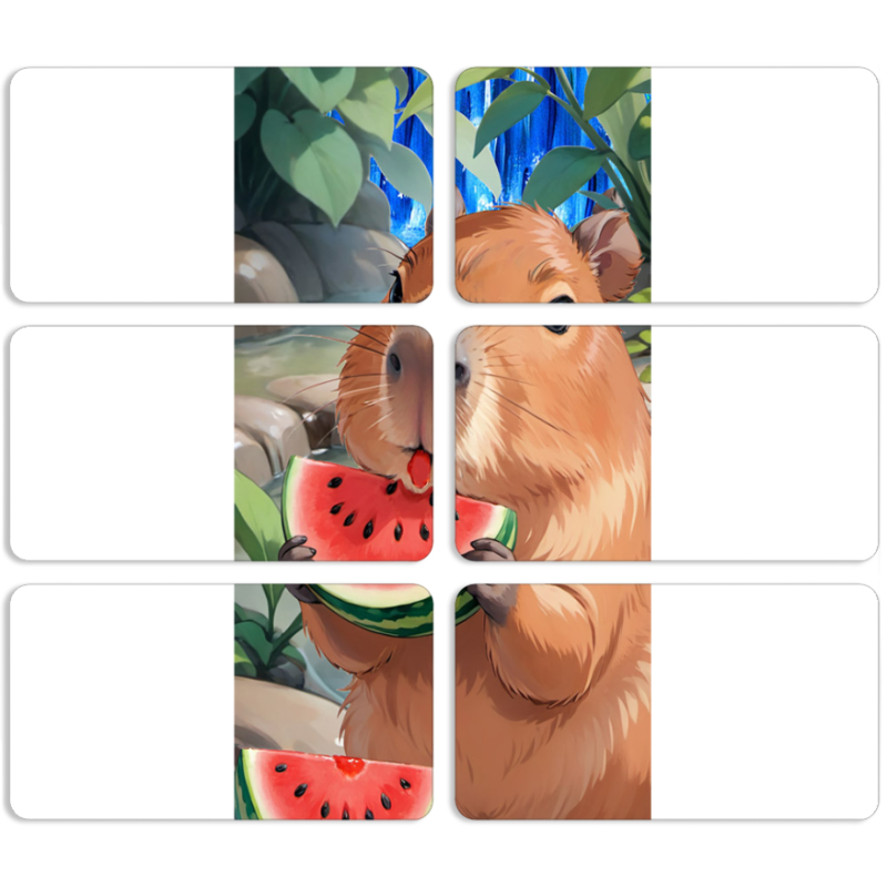 Магнитные фотопазлы 90 на 50 набор 6 штук Капібара з кавуном