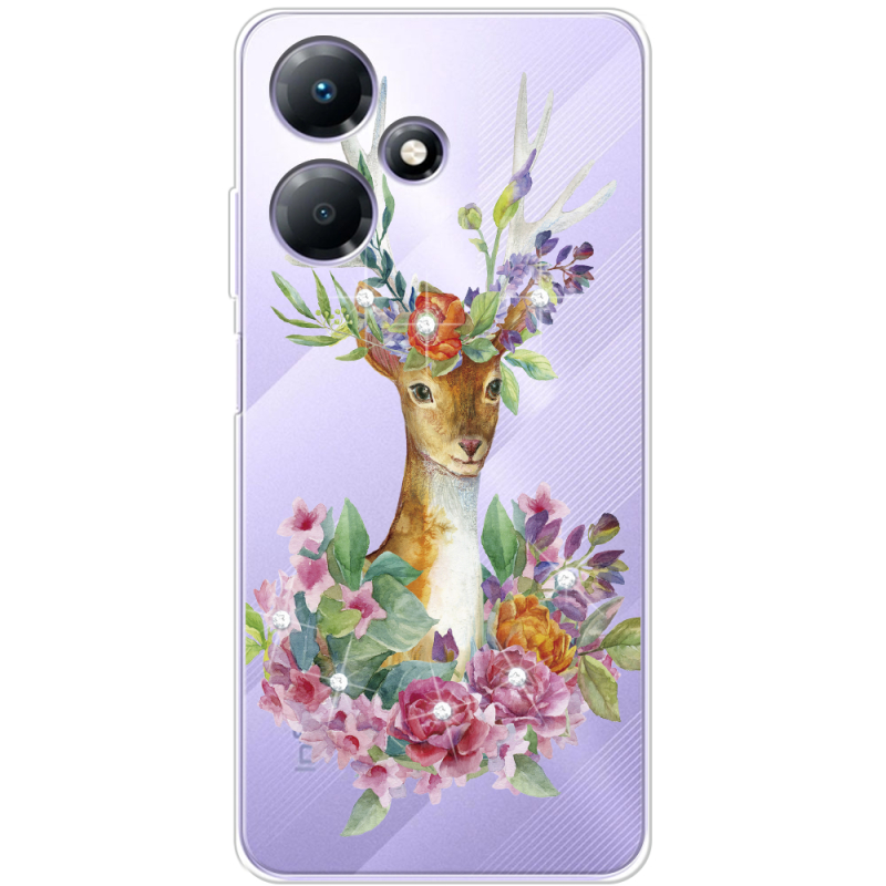 Чехол со стразами Infinix Hot 30 Play Deer with flowers