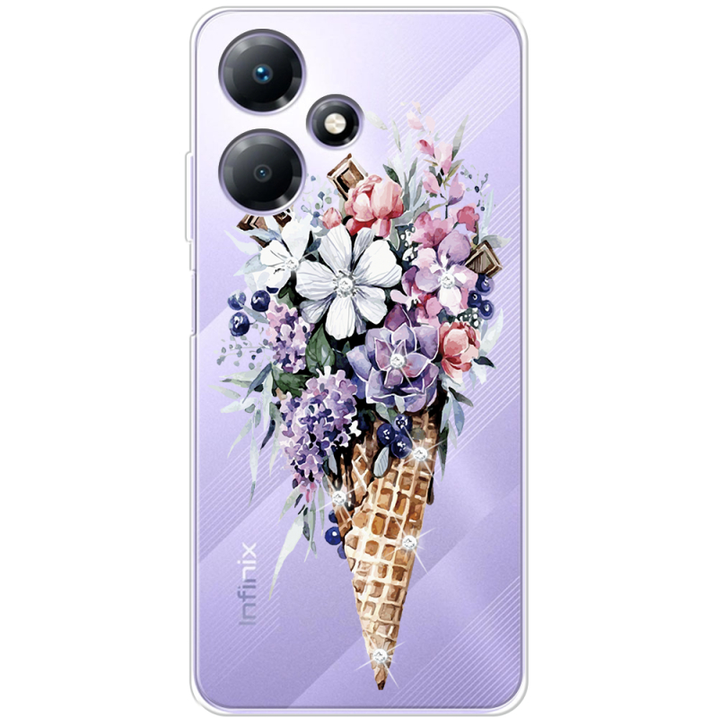 Чехол со стразами Infinix Hot 30 Play Ice Cream Flowers