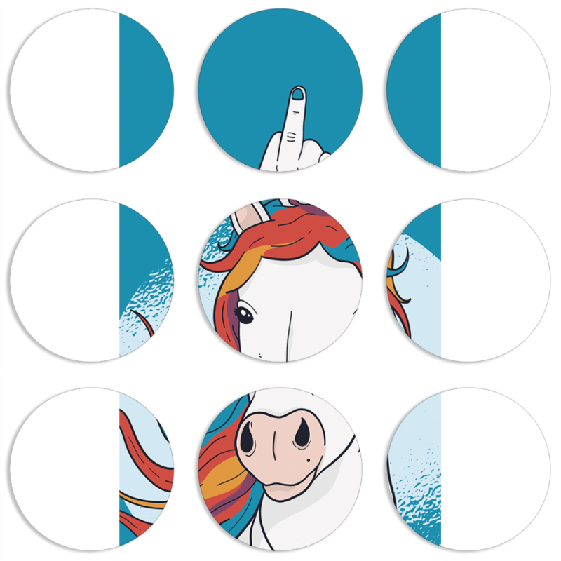 Магнитные фотопазлы круги d55 набор 9 штук Fuck Unicorn