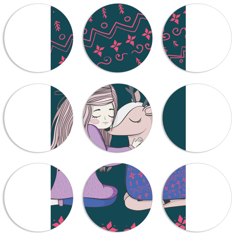 Магнитные фотопазлы круги d55 набор 9 штук Girl and deer