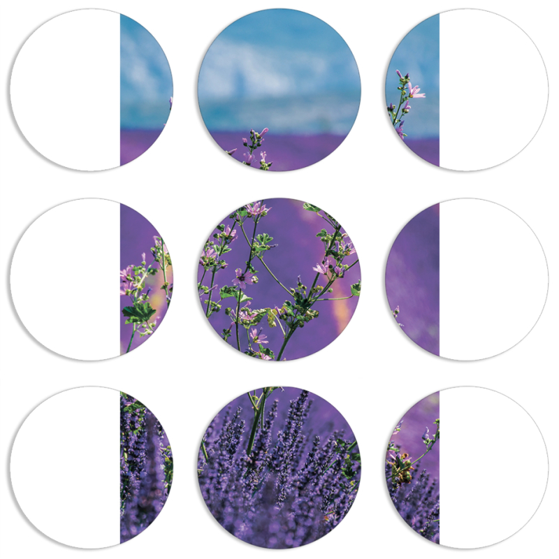Магнитные фотопазлы круги d55 набор 9 штук Lavender Field