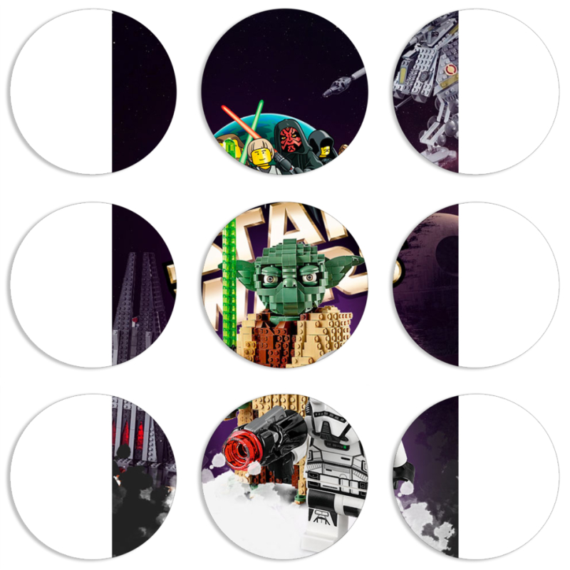 Магнитные фотопазлы круги d55 набор 9 штук Lego StarWars